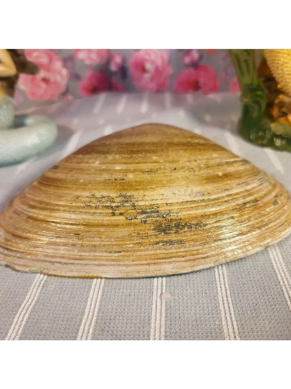 DECOUPAGE CLAM SHELL DECOUPAGE FLOWERS TRINKET DISH